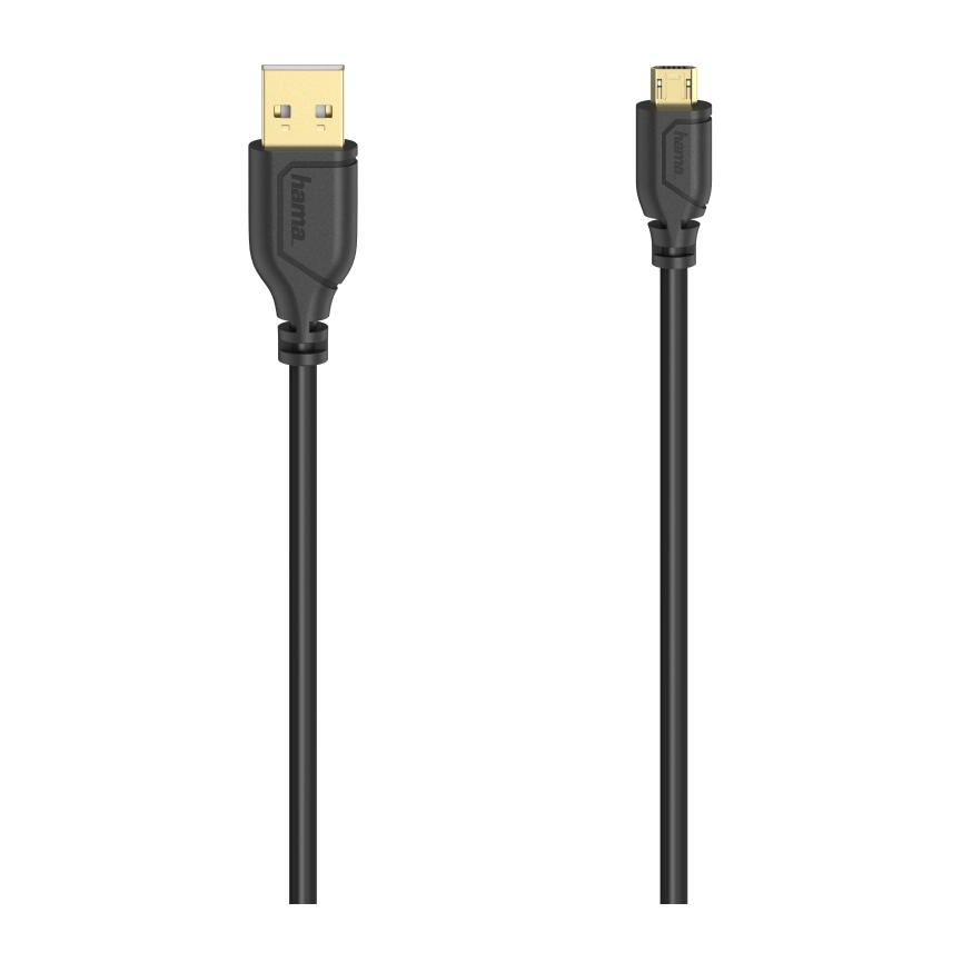 Кабел HAMA Flexi-Slim, USB 2.0 мъжко - micro USB мъжко, 0.75 м., Позлатени конектори, Черен, (35934595)