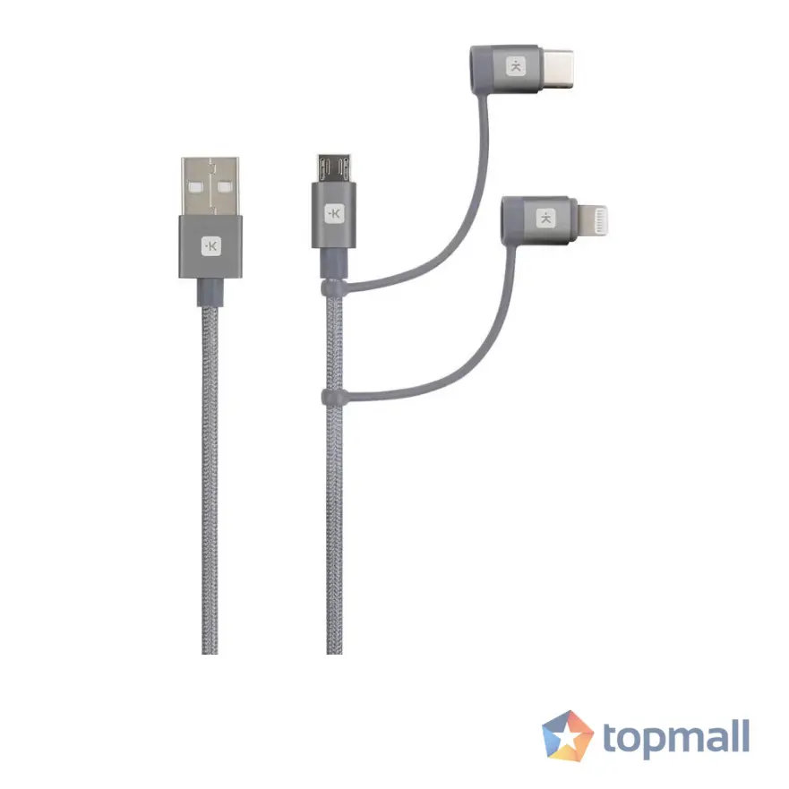 Кабел Skross 3 в 1, USB-A - USB-C/ Lightning/ Micro USB , Метална оплетка, 1.2 м, (35937096)