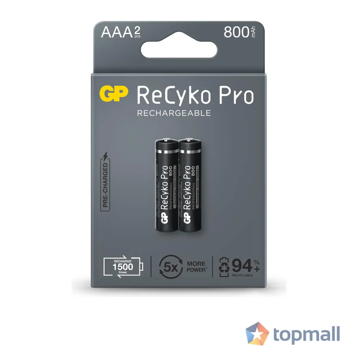 Акумулаторна Батерия GP R03 AAA 800mAh, NiMH, 85AAAHCB-EB2 RECYKO+ PRO, До 1500 цикъла, 2 бр. в опаковка, (35935526)