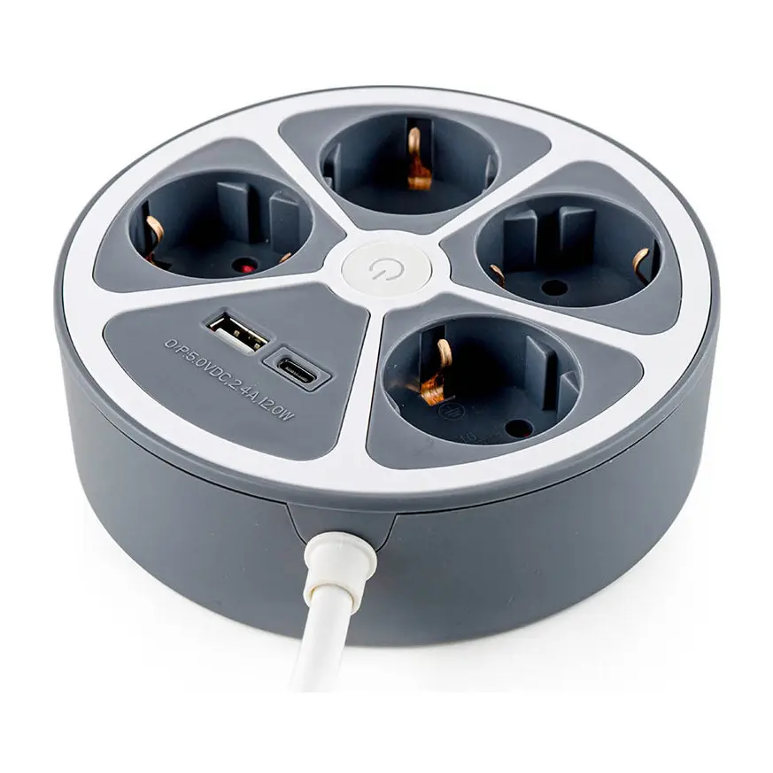 Разклонител кръг Muhler с ключ, 4 гн. ,2X USB порта тип А  и C, (35942648)