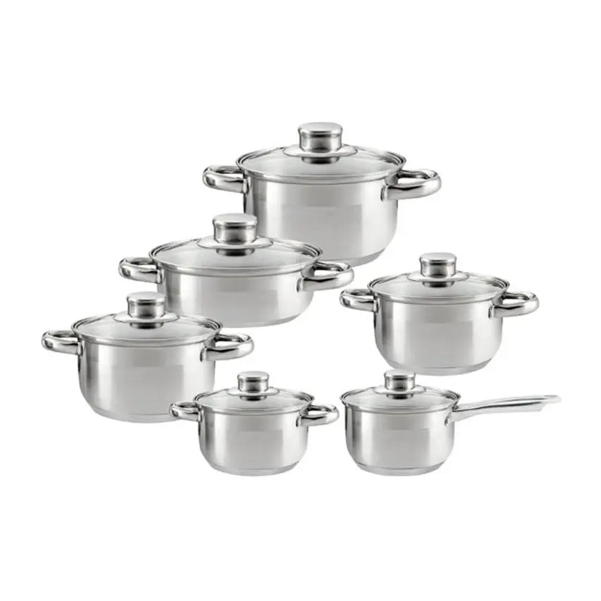 Комплект тенджери HAUS ROLAND, BM-966, 6 броя, с капак, ф16,16,18,20,24,24см, огледален инокс и мат, (18409)