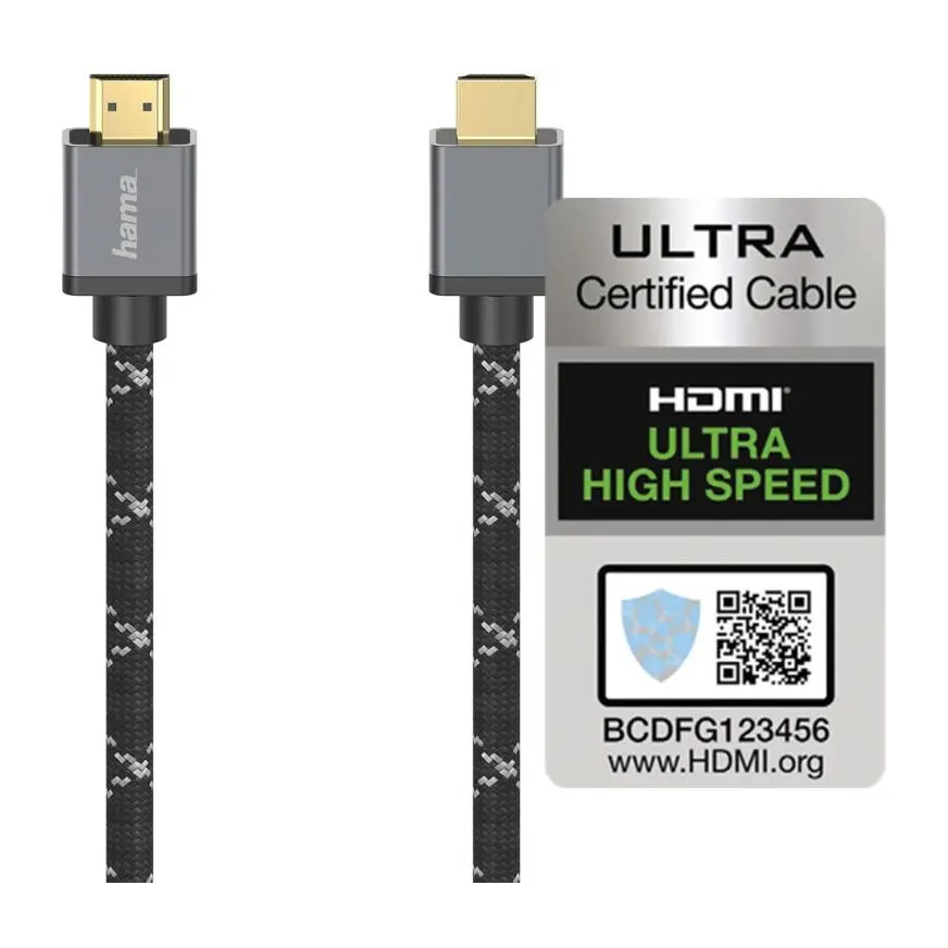 Кабел HAMA Ultra HD, HDMI мъжко - HDMI мъжко, 8K, 48GB/s,метал, 2 м, Позл. конектори, Черен, (35934373)