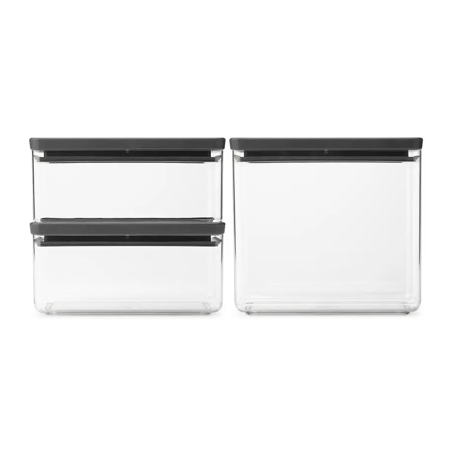 Кутии за съхранение на продукти комплект Brabantia Tasty+ Stackable 2x1.5L+1x3.5L Dark Grey, (35944313)