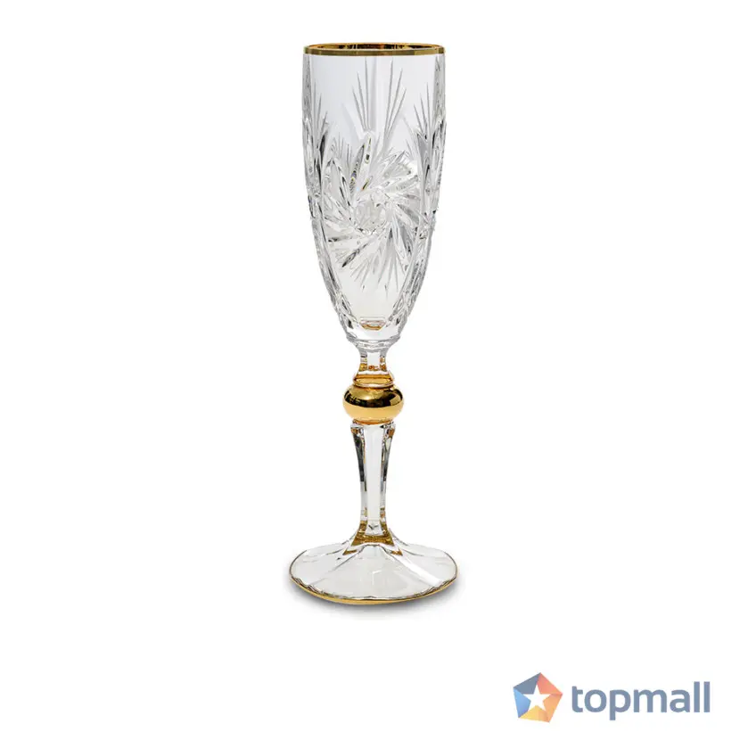 Чаша за шампанско Bohemia 1845 Pinwheel Matt Cut and Gold 180ml, 6 броя, (35946776)