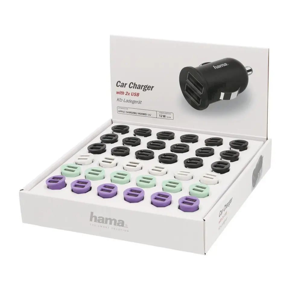 Зарядно за кола HAMA, 2 x USB, 2.4 A, Различни цветове, (35935279)