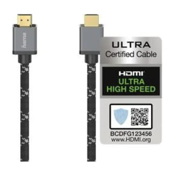 Кабел HAMA Ultra HD, HDMI мъжко - HDMI мъжко, 8K, 48GB/s,метал, 3 м, Позл. конектори, Ethernet, Черен, (35934448)