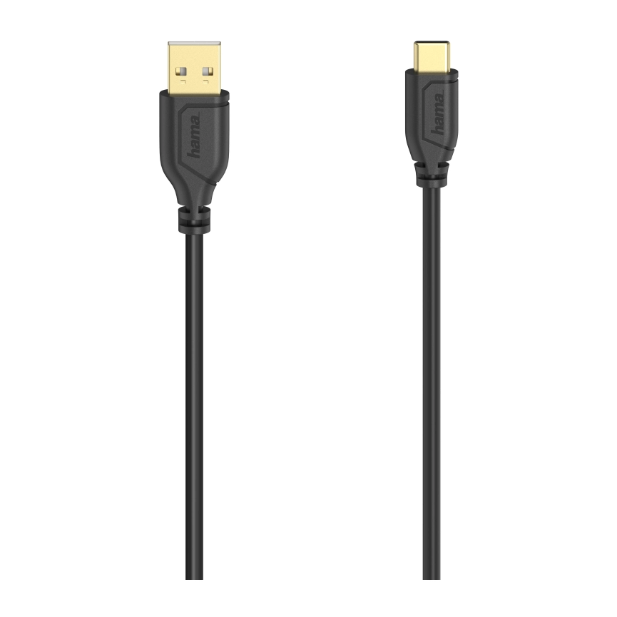Кабел Hama Flexi-Slim USB-C - USB-A 2.0 мъжко, 0.75м,тънък, позлатен, черен, (35934402)