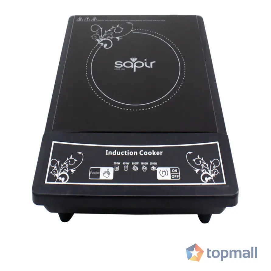 Индукционен котлон SAPIR SP 1445 VG, 2000W, 5 степени на мощност, LED, Автоматично изключване, Черен