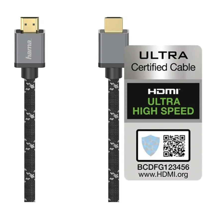 Кабел HAMA Ultra HD, HDMI мъжко - HDMI мъжко, 8K, 48GB/s, Метал, 1 м, Позл. конектори, Черен, (35934372)