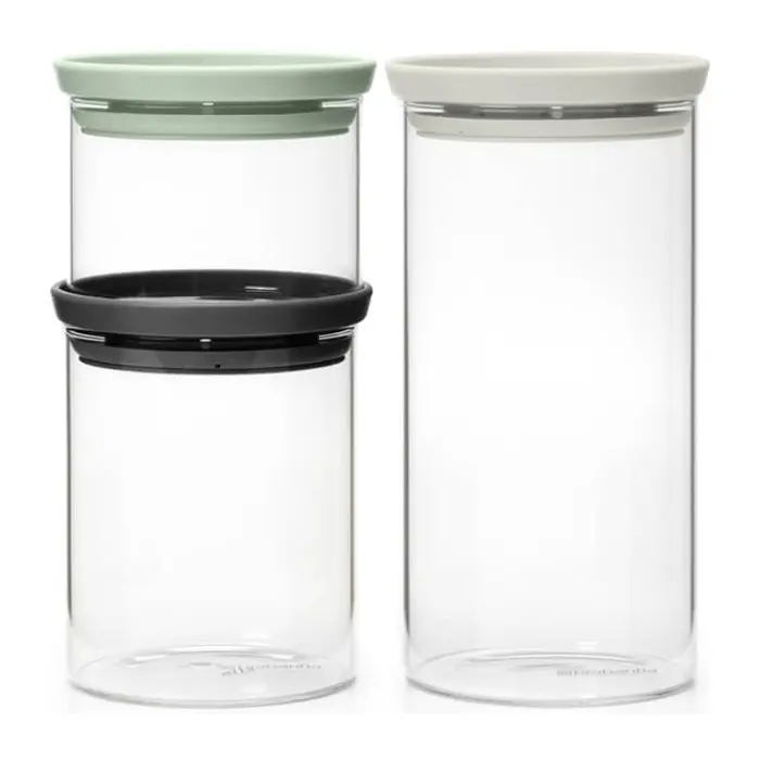 Буркани комплект Brabantia Stackable 0.3L+0.6L+1.1L, Light Grey/Dark Grey/Jade Green, 3 броя, (35942470)