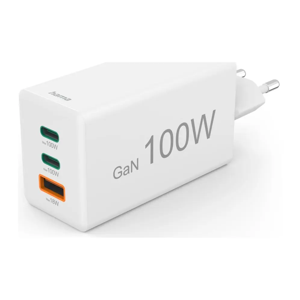 HAMA Бързо зарядно 220V, 100 W GaN, 2x USB-C PD, 1x USB-A QC, (35938111)
