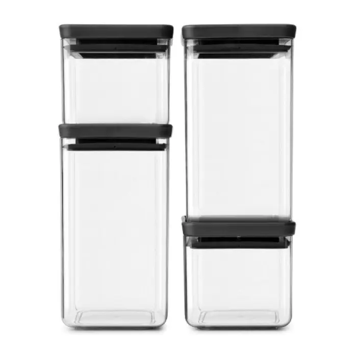 Комплект буркани Brabantia Tasty+ (2х0.7L и 2x1.6L), 4 броя ,Dark Grey Lid, (35941596)