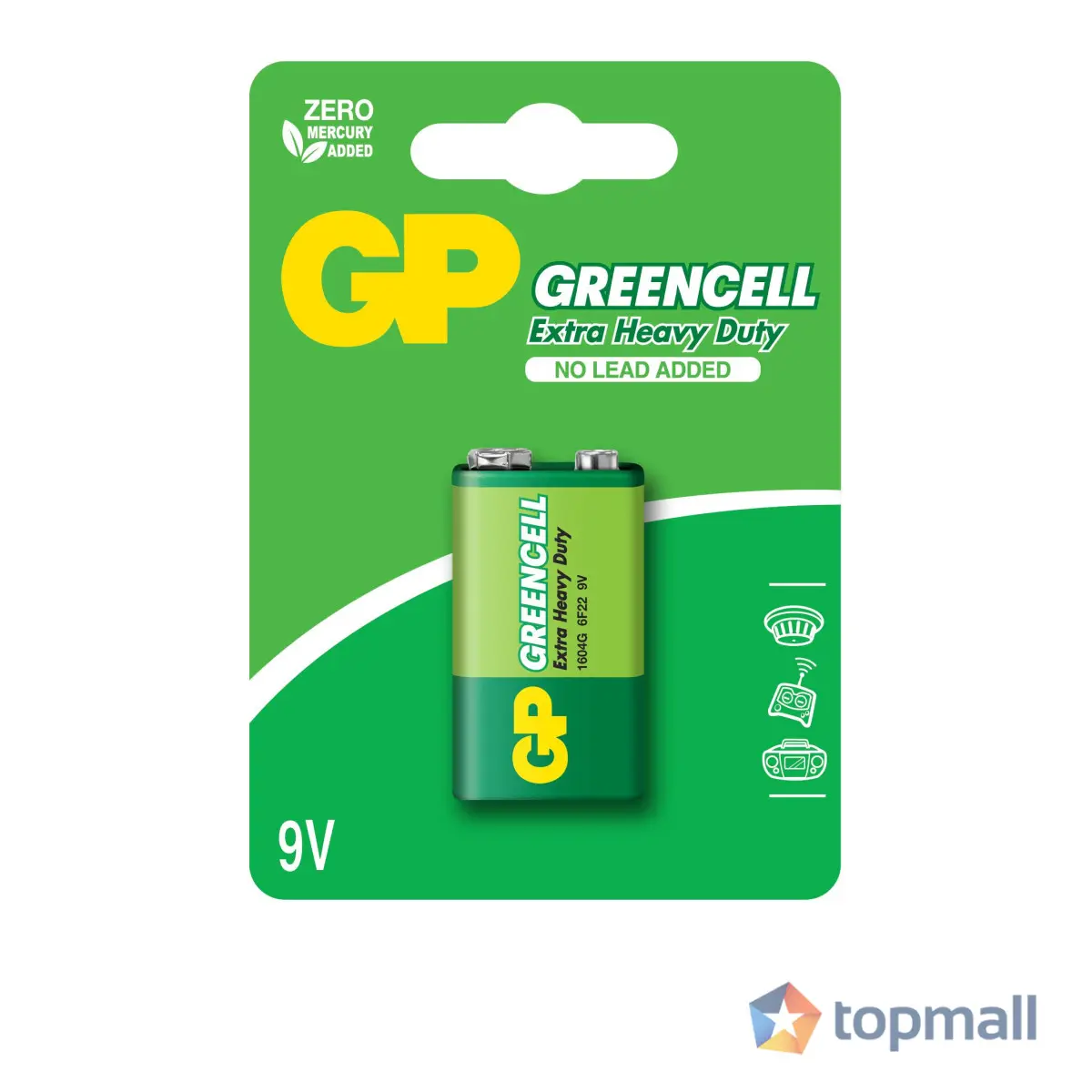 Цинк карбонова батерия GP 1604GLF-U1, 6F22, 9V, Greencell, 1 бр. блистер, (35933884)