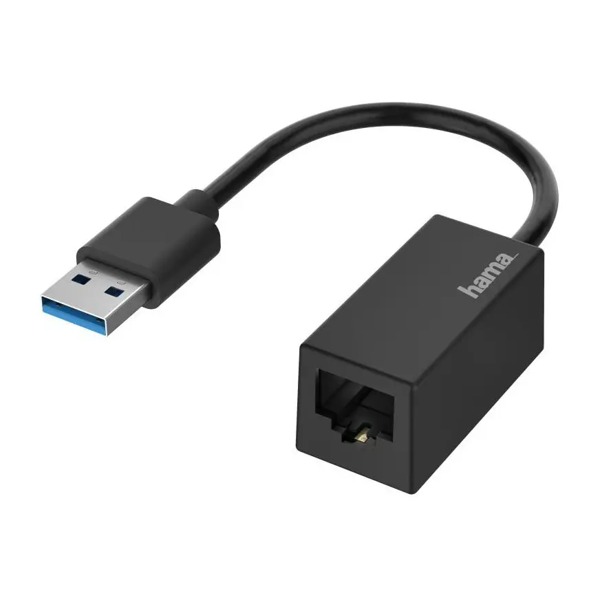 Мрежов адаптер HAMA, USB-A мъжко - RJ-45 женско, Gigabit, Черен, (35935354)