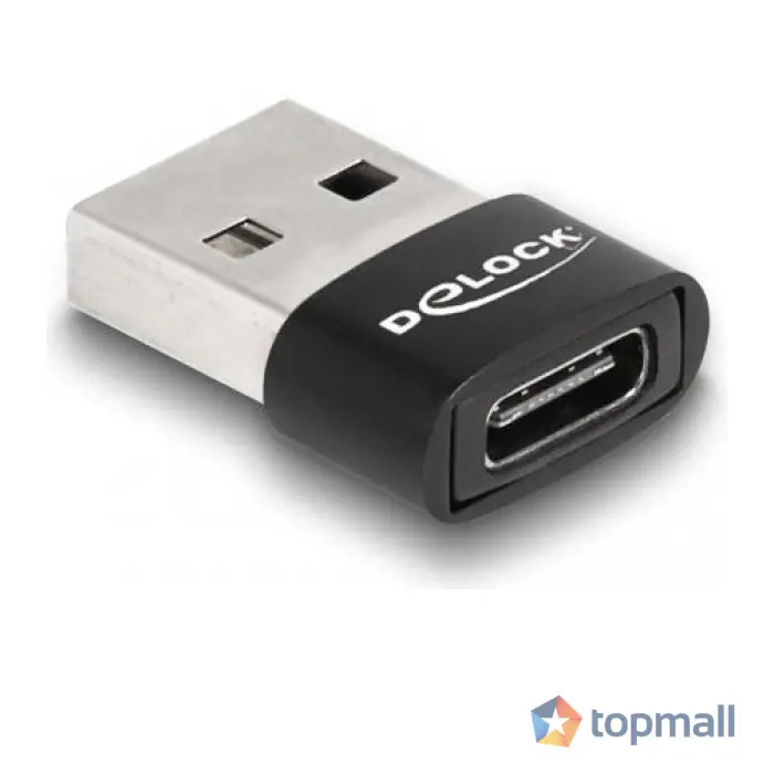 Адаптер Delock, USB 2.0, USB Type-A мъжко - USB Type-C женско, Черен, (35937814)
