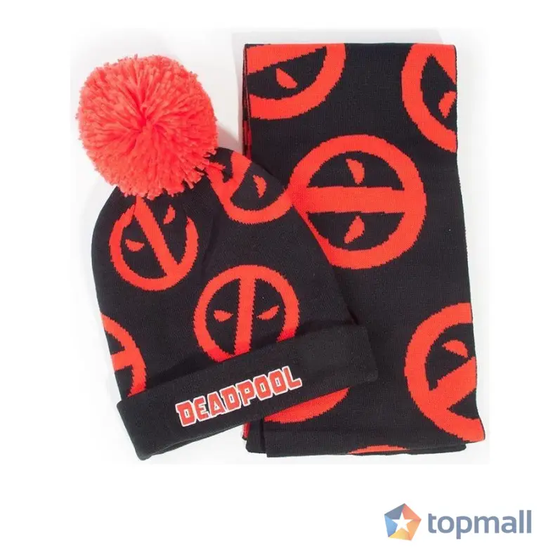 Комплект шал и шапка DIFUZED Deadpool, Symbol, Черен/Червен, (35935582)