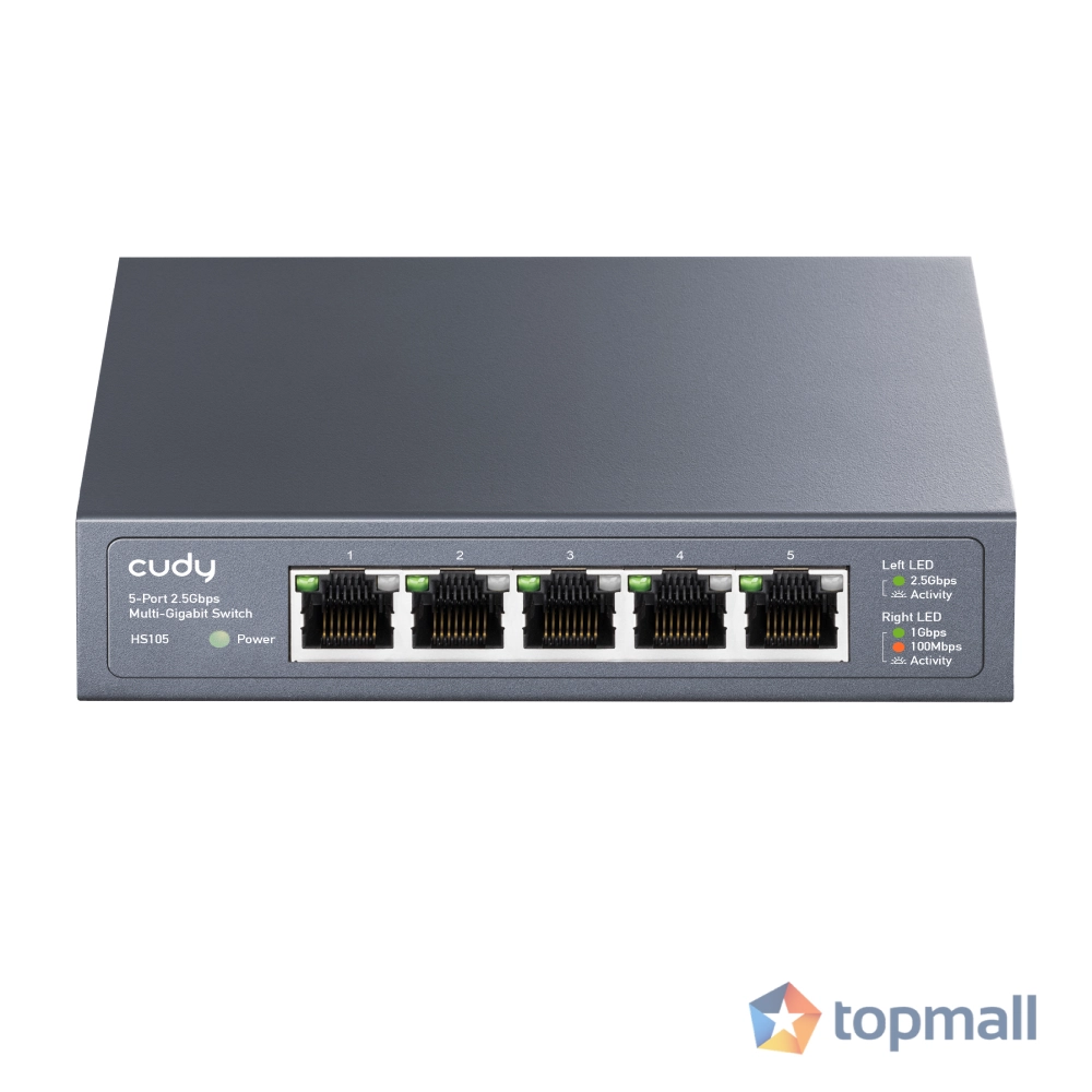 Суич Cudy HS105, 5x2.5G портов Gigabit Ethernet (RJ45), Метален корпус, (35938482)