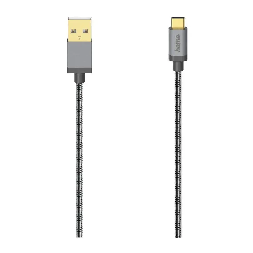 Кабел HAMA, USB-C мъжко - USB-A мъжко, 0.75 м., 5 звезди, 480Mbit/s, Черен, (35934597)