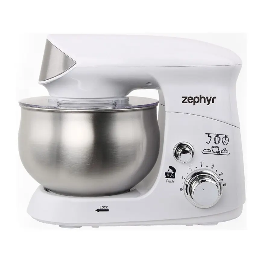 Планетарен миксер с иноксова купа ZEPHYR ZP 1115 R, 700W, 3.5 литра, 6 степени, Приставки, Бял, (18515)