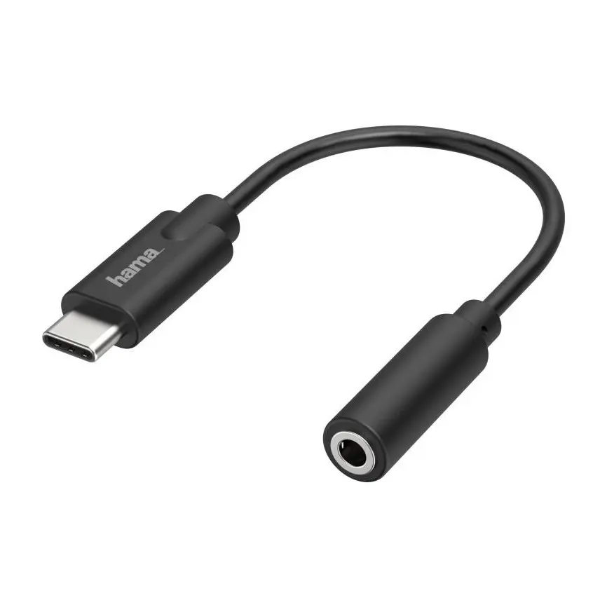 Аудио адаптер HAMA, USB-C мъжко - 3.5 mm аудио жак женско, Стерео, Черен, (35935381)