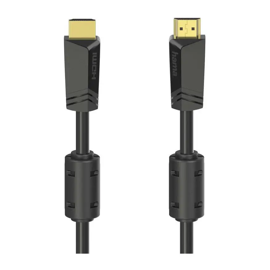 Кабел HAMA High-speed, HDMI мъжко - HDMI мъжко, 4K, 10.2GB/s, Ethernet, 15 м, Позл. конектори, 2 филтъра, Черен, (35934234)