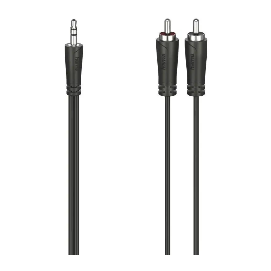 Аудио кабел HAMA, 3.5 mm жак мъжко - 2 x Чинч мъжко, 1.5 m, Стерео, Черен, (35935195)