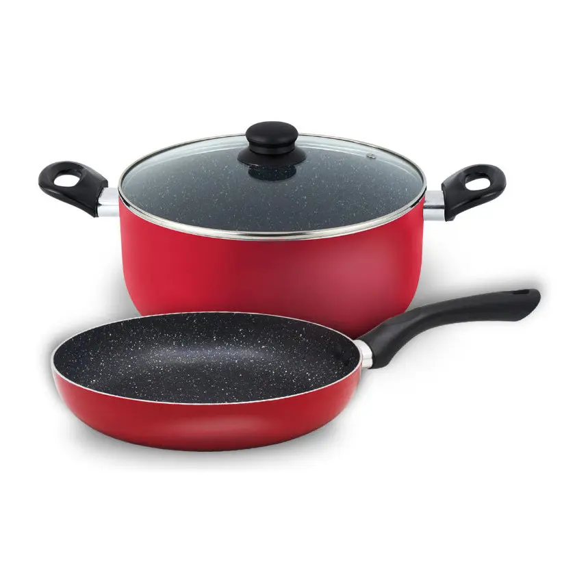 Комплект тенджера и тиган SAPIR SP 1318 P3, 3 части, 24 см, Мраморно покритие, Червен, (18420)