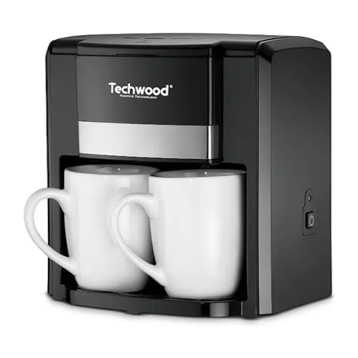 Кафемашина за шварц кафе с две чаши Techwood TCA-206, 500W, Перманентен филтър, Черен, (17758)