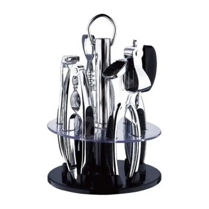 Комплект кухненски прибори Bohmann BH 7780, 6 части, Въртяща се стойка, Инокс/черен, (11274)