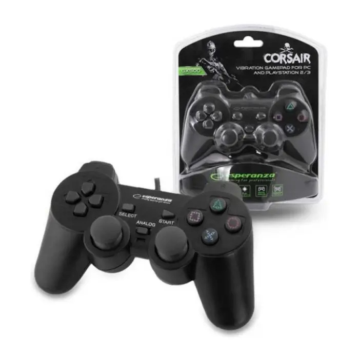 Контролер Esperanza Corsair EG106, За PS3 и PC, USB 2.0, 12 бутона, Черен, (22225)
