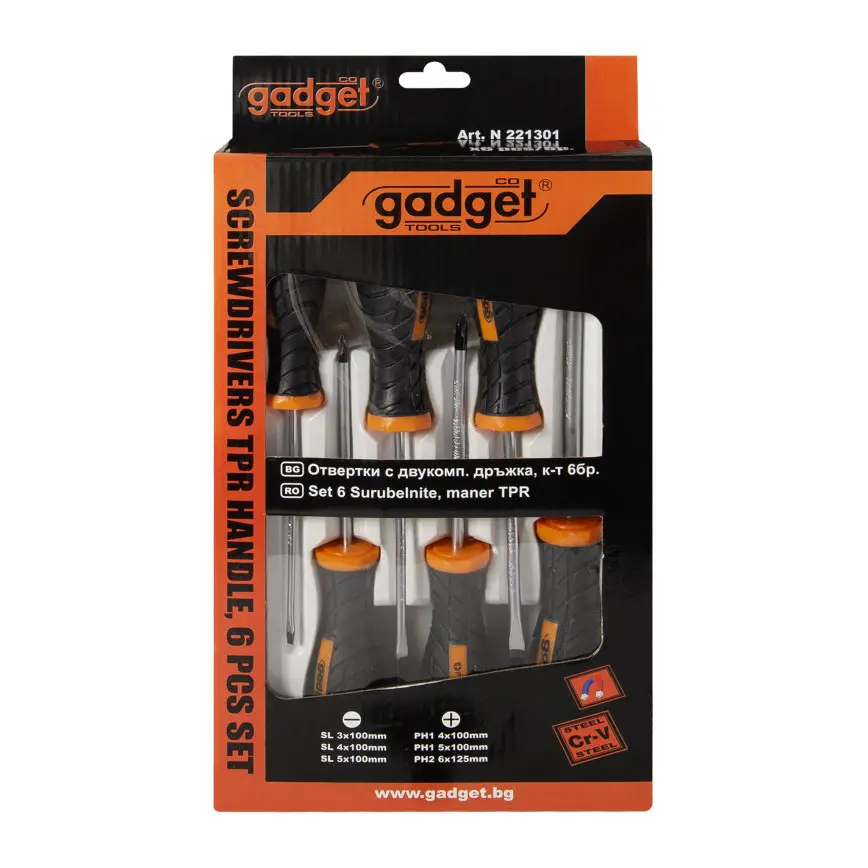 Отвертки с двукомпонентна дръжка к-т 6бр. GADGET, (35926095)