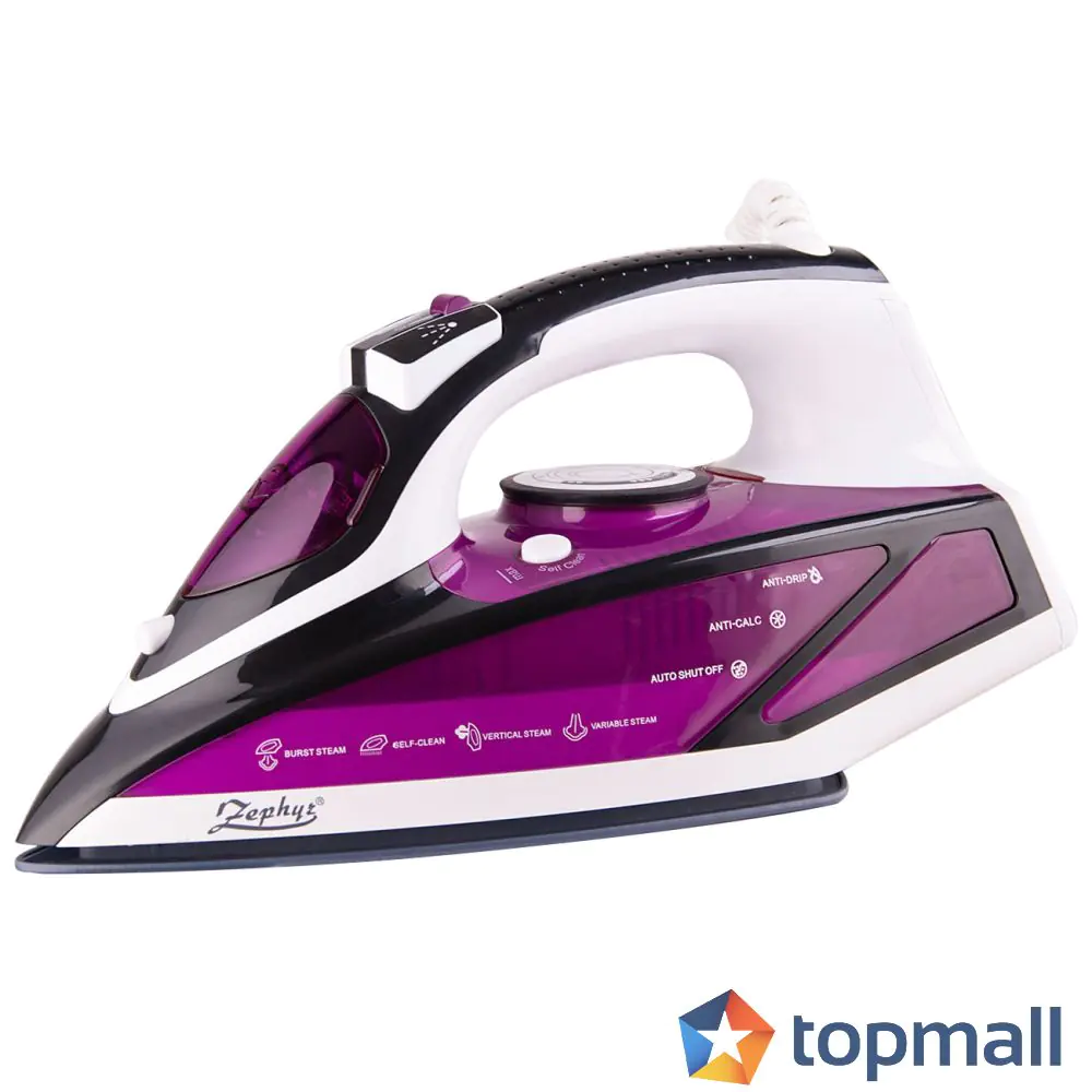 Парна ютия с керамична плоча ZEPHYR ZP 1050 BOC, 2600W, 350 мл, Автоматично изключване, С-ма против котлен камък, Виолетов