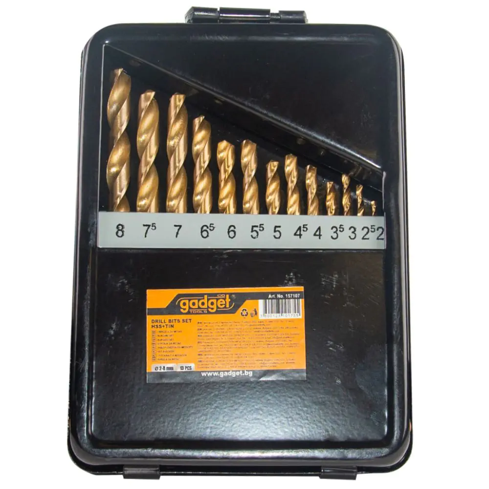Свредла за метал 13бр ø2.0-8.0mm к-т HSS + TIN мeтал.кут. GADGET, (35925516)