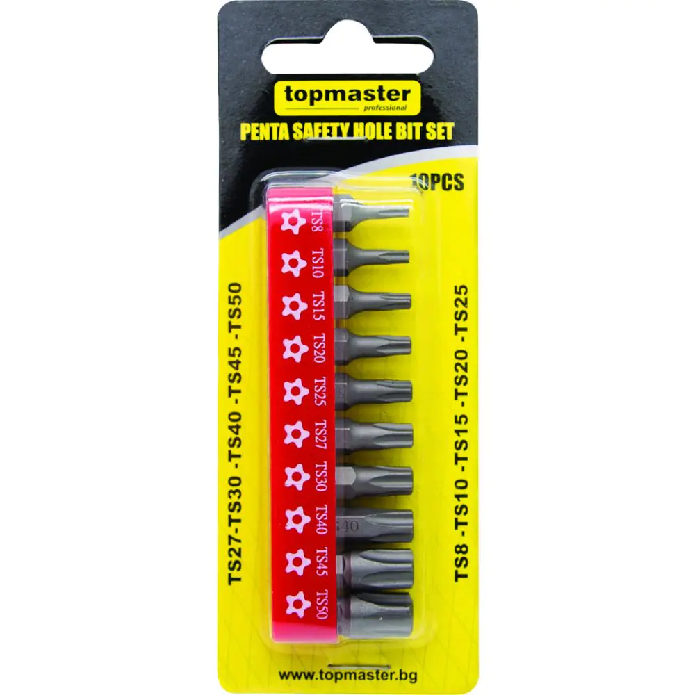 Накрайници пентаграм к-т 1/4"10бр размери TS8-50 Topmaster Professional, (35927150)