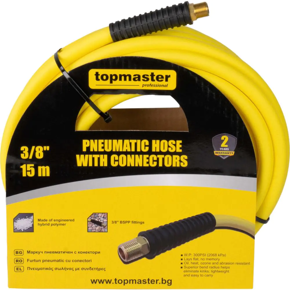 Маркуч пневматичен с конектори 15м, 3/8" Topmaster Professional, (35930006)