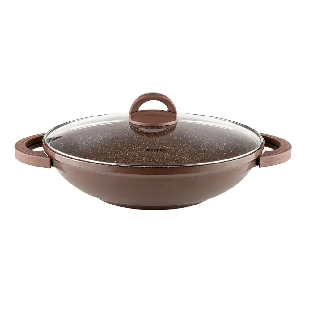 Тиган уок с капак Muhler Mia MR-3285M 32x8.5cm, 3.8L, шоколад, лят алуминий, (35942152)