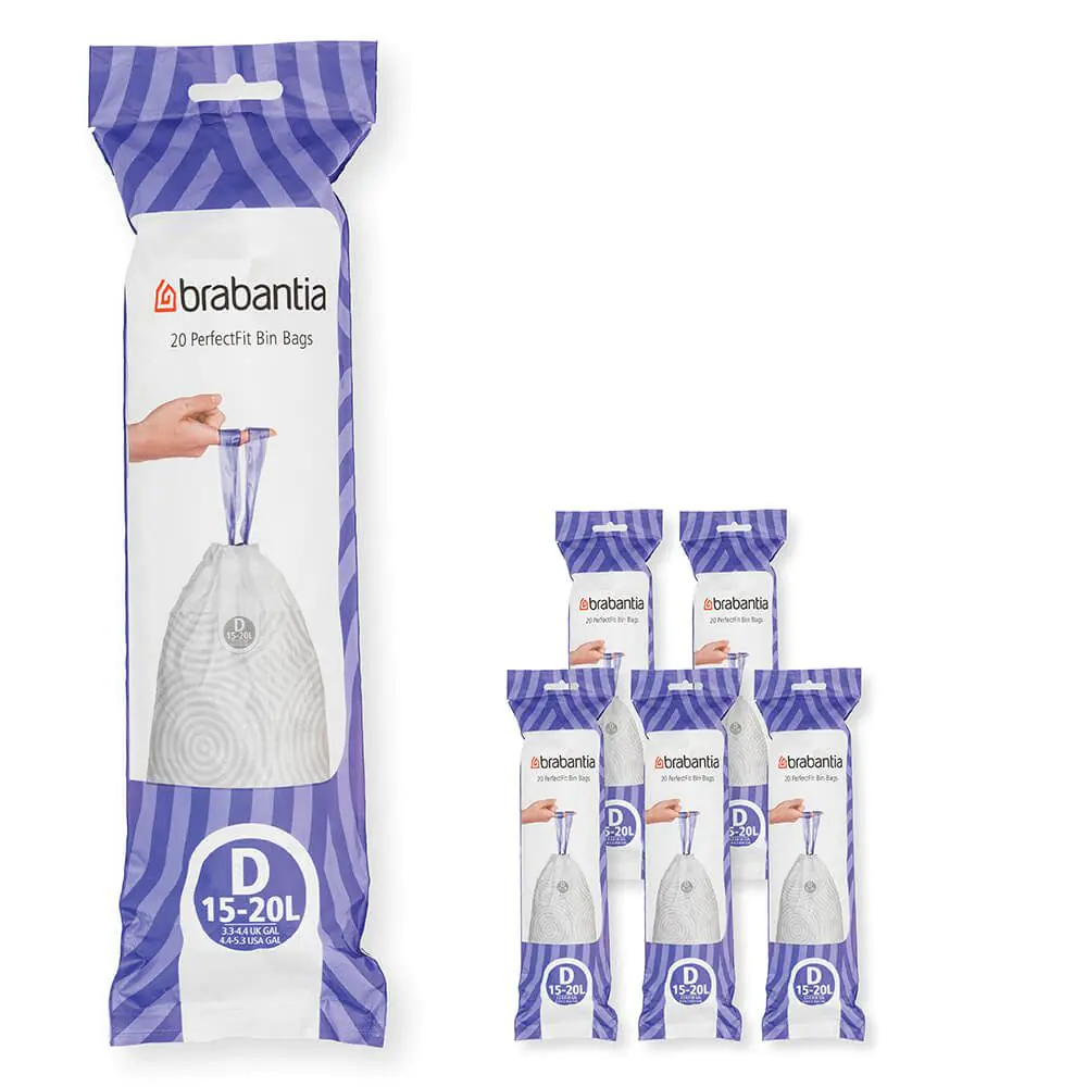 Торба за кош Brabantia PerfectFit Sort&Go/Built-In размер D, 15-20L, 120 броя, кутия, (35942451)
