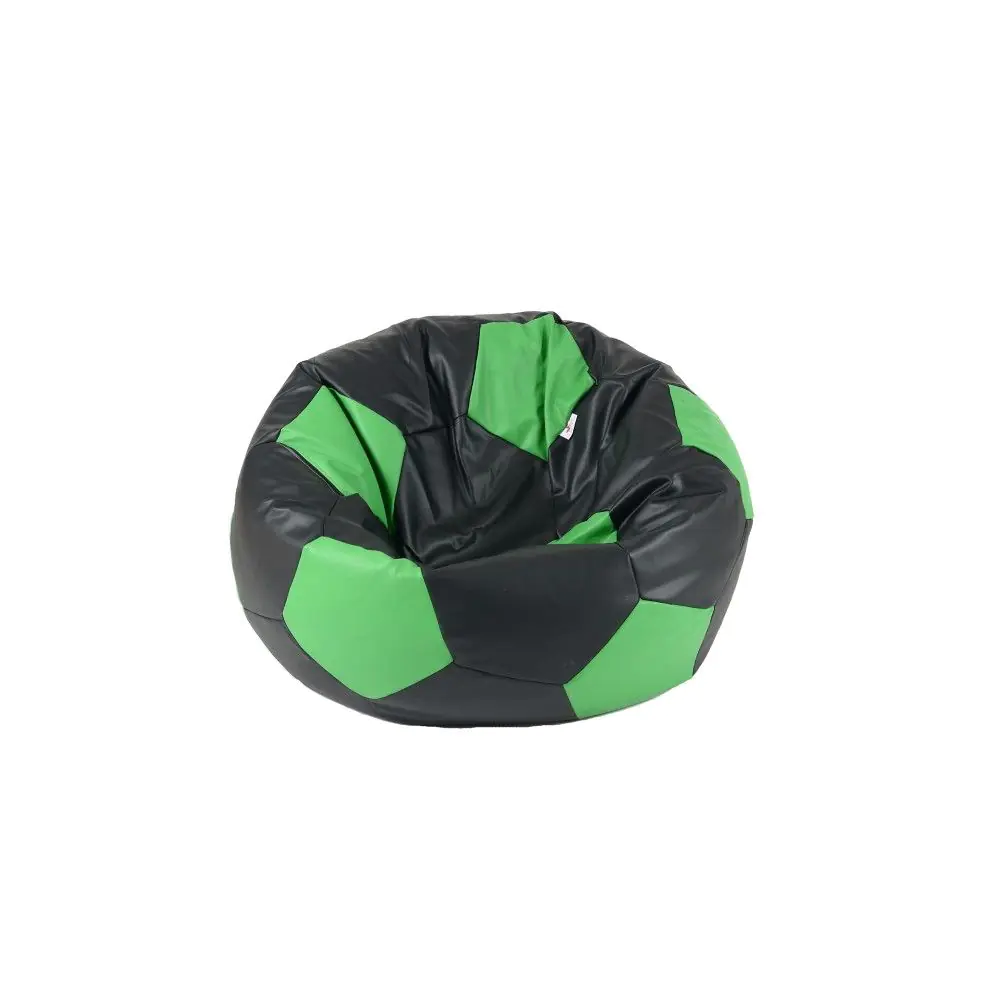 Пуф Pufrelax, топка за деца от 2 - 10 години, Telstar Junior - Black & Green, Еко кожа, Пълнеж от Полистиролни перли