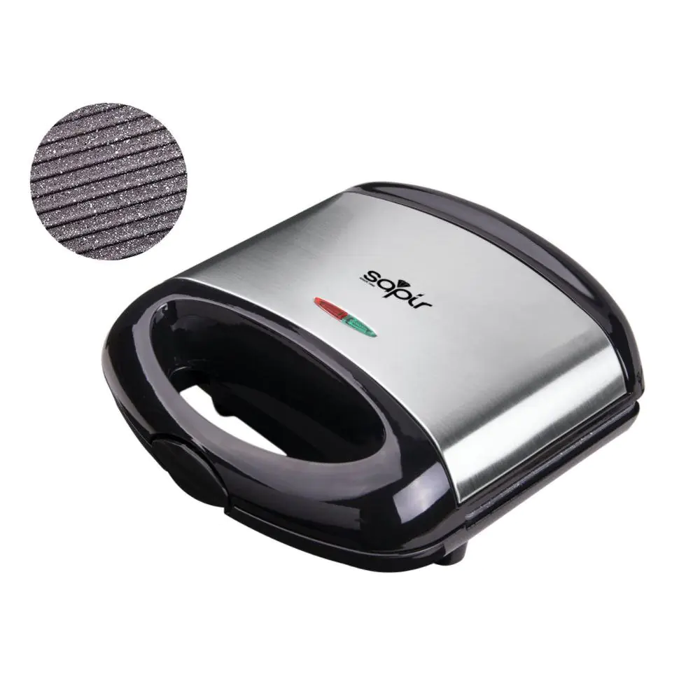 Тостер скара за сандвичи SAPIR SP 1442 ALM, 750W, За 2 филийки, Мраморни грил плочи, Черен/инокс, (18311)