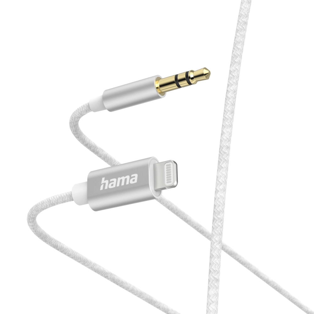 Аудио кабел HAMA, Lightning мъжко - 3.5 mm жак мъжко, 1.0 м, Бял, (35935706)
