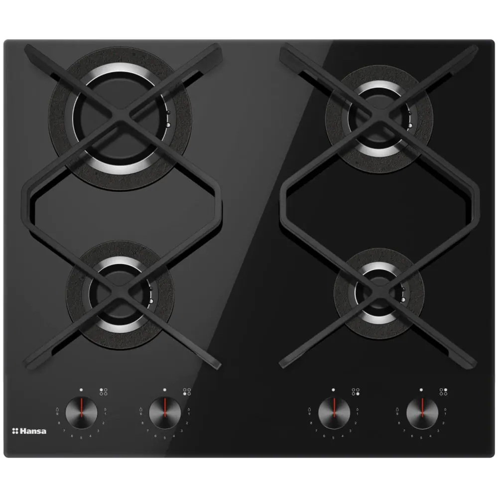 Готварски газов плот HANSA BHKS632590, 4 горелки, 9kW, Черен, (35922722)