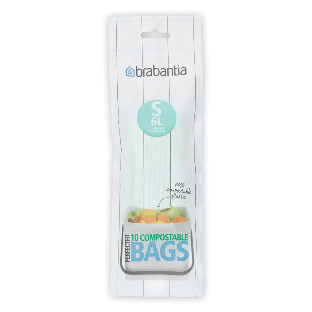 Торба за кош Brabantia PerfectFit Sort&Go размер S, 6L, 10 броя, зелени, биоразградими, ролка, (35941021)