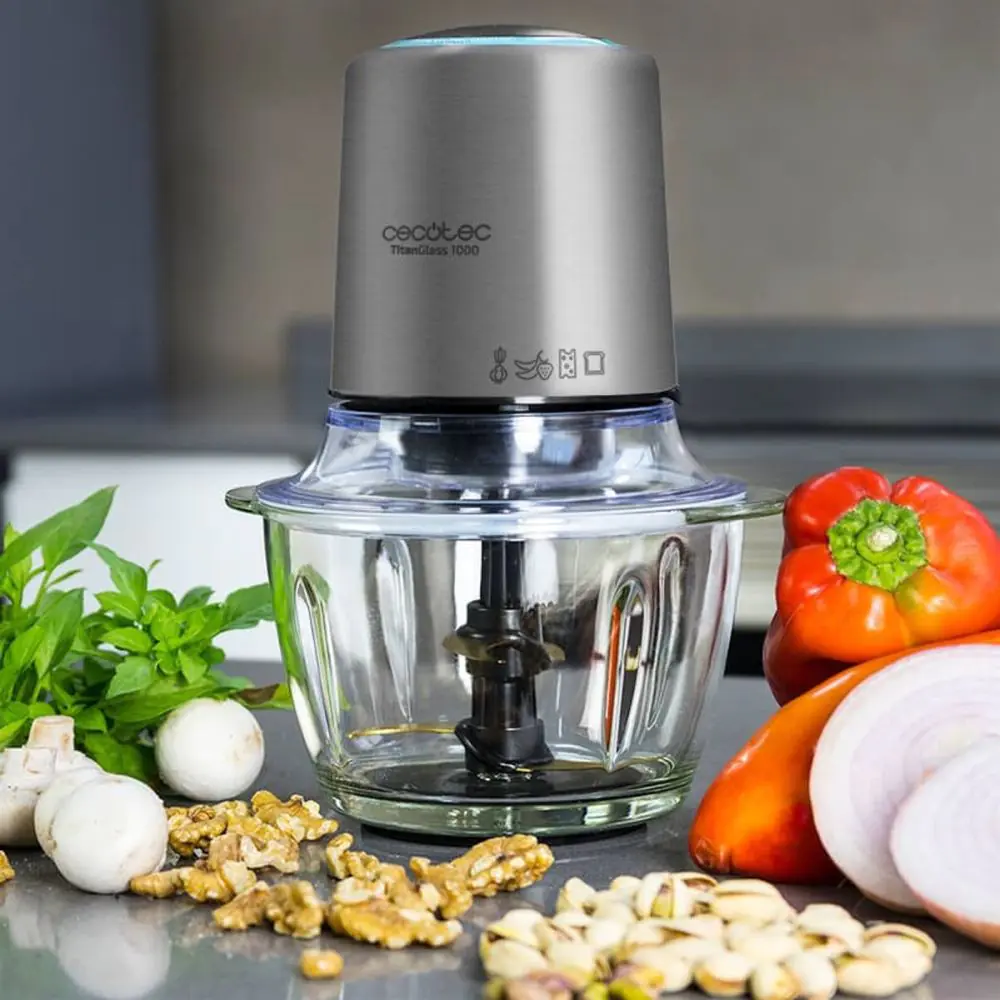 Чопър Cecotec Titan glass 1000, 400W, стъклена купа, титаниеви остриета, троши лед, сив, (4718)