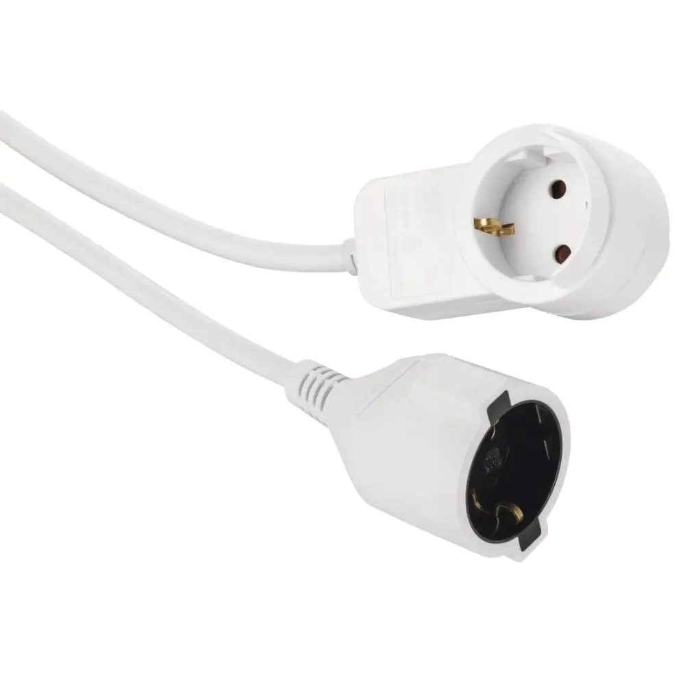 Удължителен кабел HAMA Powerplug, Шуко мъжко, Шуко женско, Допълнителен контакт, 3.0 m, Бял, (35934263)