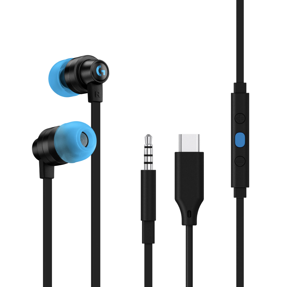 Геймърски слушалки с микрофон Logitech G333 In-ear 3.5 mm + USB-C adapter, тапи жични, черни, (35934364)