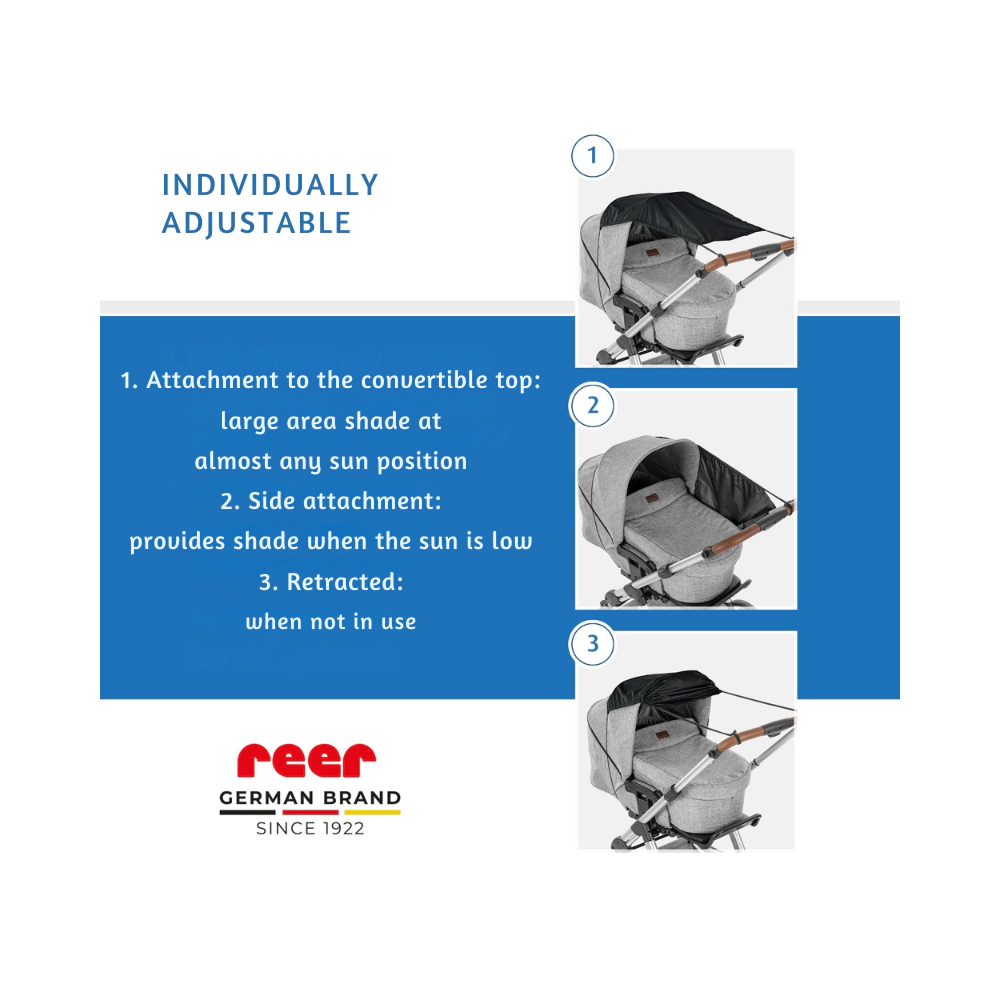 84291 Reer ShineSafe сенник за бебешка количка, черен, (35949742)