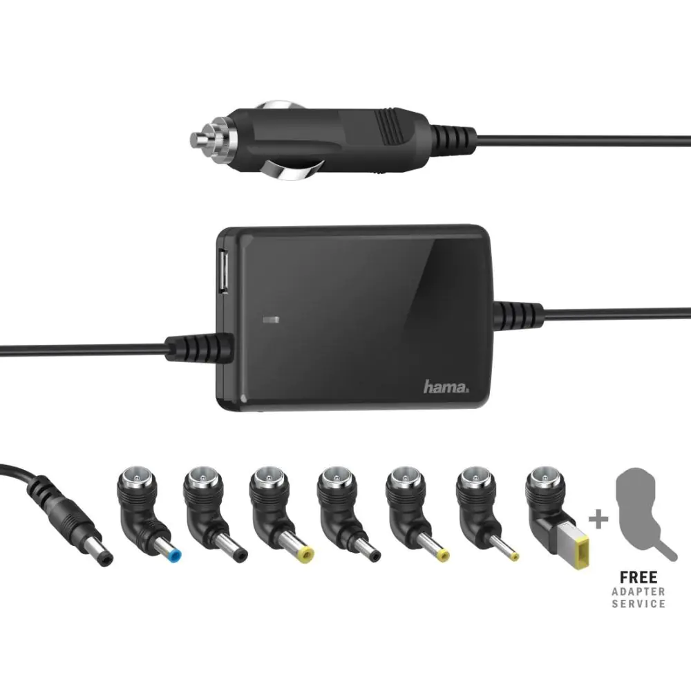 Универсално зарядно за лаптоп HAMA, за кола, вх.12-15 V, изх.15-19 V/70W, 200008, (35933845)