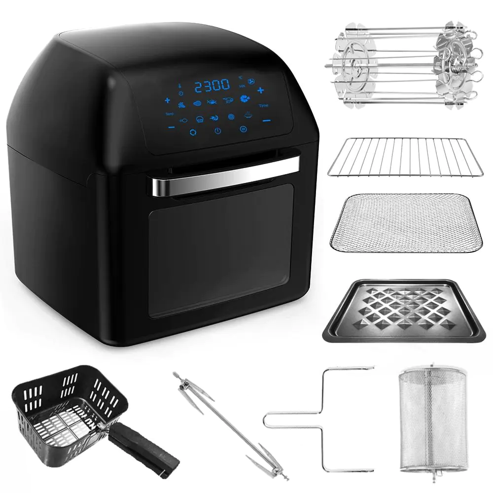 Мултифункционална фурна с горещ въздух ZEPHYR ZP 1980 AO PRO, 1500W, 12 литра, 8 приставки, 10 функции, Таймер, Черен