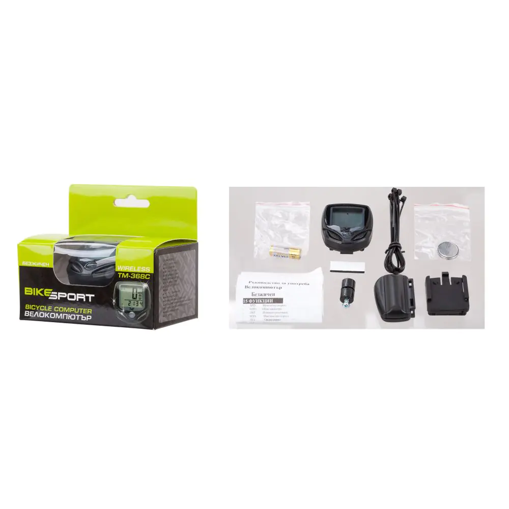 Велокомпютър BIKESPORT YS-368C, Wireless, 15 функции, черен 