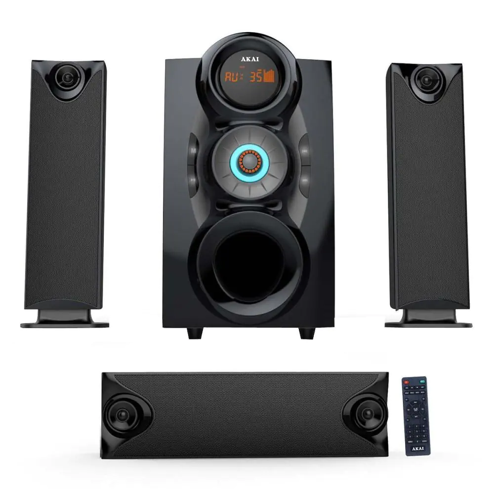 Аудио система AKAI SS028A-3208C, 105W, Bluetooth, Черен с дървен корпус, (22171)